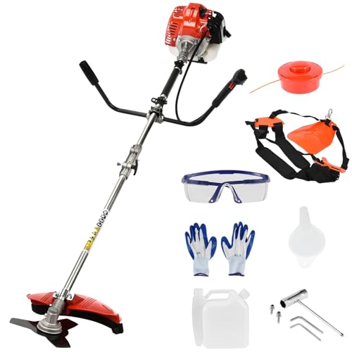 52cc Weed Wacker Gas Powered, 2 in 1 Gas String Trimmer/Edger Brush Cutter,Multi Yard Care Tools,Rubber Handle & Shoulder Strap Included, Lightweight Design Red