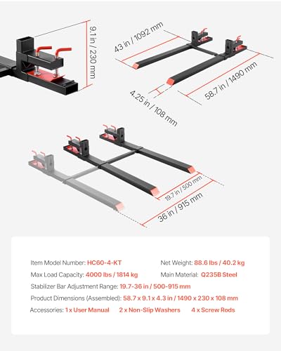 VEVOR Pallet Forks, 60" Total Length, 4000 lbs Clamp on Tractor Bucket Fork - size: 60 Inch