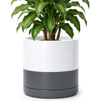 D'vine Dev 10 Inch Ceramic Planter Pot, White/Grey, 94-O-E-6 - color: White/Speckled Grey, size: Large