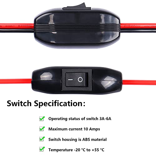 SinLoon Cigarette Lighter SAE Battery Charger Cable with Switch, 12V, 10FT