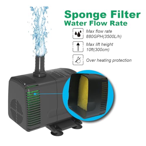 Knifel Submersible Water Pump 880GPH Pond Pump for Fountains - size: 880GPH Fixed flow