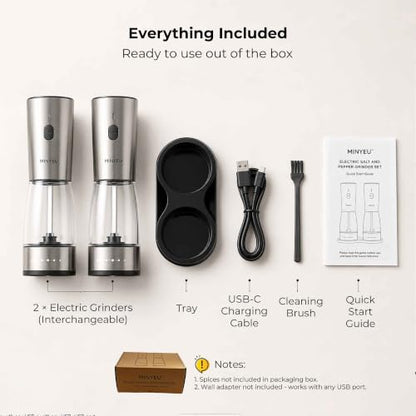 Electric Salt and Pepper Grinder Set of 2, Rechargeable High-Torque Mills