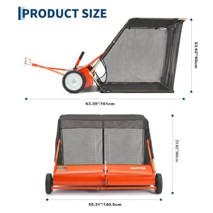 Garvee 48" Lawn Sweeper Tow Behind with 15.89 Cu. ft. Hopper - color: Orange, size: 48 Inch
