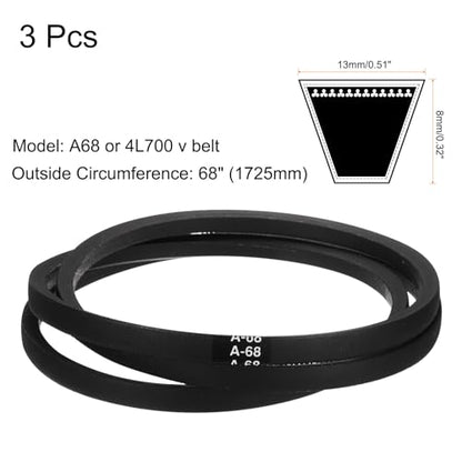 uxcell 3pcs A68 or 4L700 Classic Wrapped Rubber V-Belt, 68"(1725mm) Inside Circumference, A Profile V Belt - size: A68