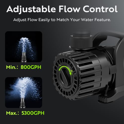 310W Pond Pump, Adjustable Flow 800~5,300GPH Submersible Water Pump - size: 310W