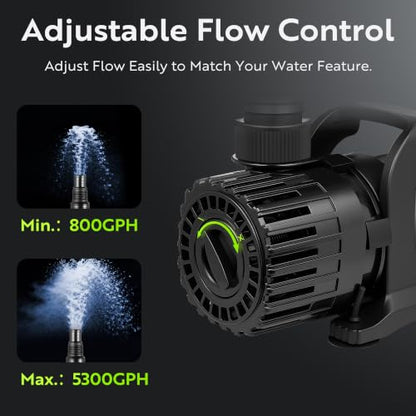 310W Pond Pump, Adjustable Flow 800~5,300GPH Submersible Water Pump - size: 310W