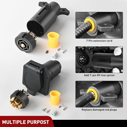 Nilight 7 Way Round RV Blade Wiring Connect Combo with Mounting Bracket - color: 7Pin Male & Female Plug