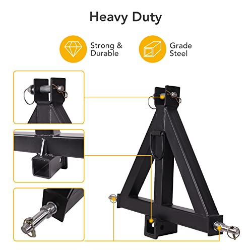 3 Point 2" Receiver Trailer Hitch Category 1 Tractor Tow Drawbar Adapter with Holder, Compatible with John Deere Bobcat Skid Steer