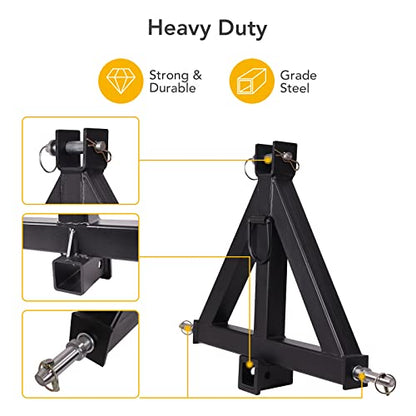 3 Point 2" Receiver Trailer Hitch Category 1 Tractor Tow Drawbar Adapter with Holder, Compatible with John Deere Bobcat Skid Steer