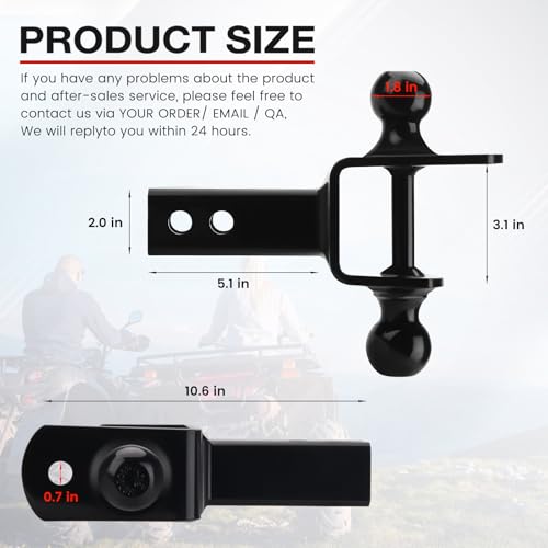 ATV/UTV Dual Ball Trailer Hitch Receiver Hitch Towing Ball Mounts 5000 LBS GTW-Multi Hitch,2 Inch & 1-7/8 Inch Ball,Fits 2-inch Receiver,1-inch Rise,3-in-1 ATV/UTV Multi-Hitch with Pin by Beaquicy