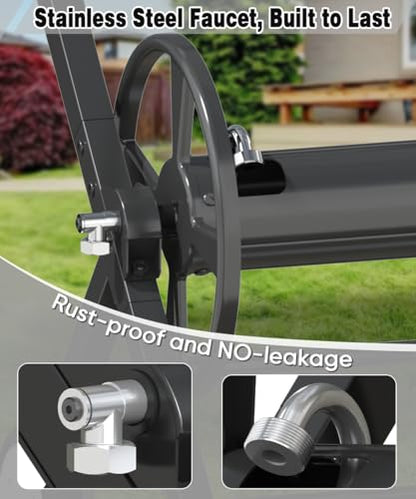 Artigarden Garden Hose Reel Cart with Wheels, Outdoor Water Hose Cart Black
