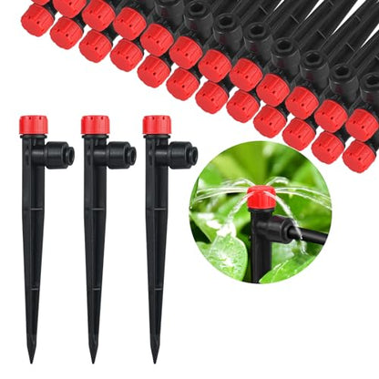 60Pcs Drip Irrigation Emitters – 360° Adjustable Flow for 1/4" Tubing - color: Red