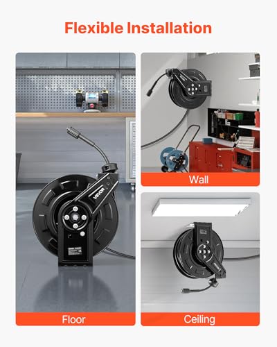 VEVOR Pressure Washer Hose Reel, 60 ft x 1/4 inch Retractable Power Heavy-Duty Steel Washer Hose Reel, 4000PSI Max, Auto-Rewinding, Flexible Wall/Floor Mounted for Car Washing,Garden,Floor Cleaning - size: 60 ft x 1/4 inch, 4000PSI