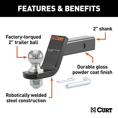 CURT 45056 Loaded Ball Mount, 2" Shank, 2" Ball, 4" Drop, 7,500 lb