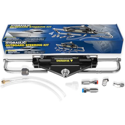 150HP Outboard Hydraulic Steering Cylinder – Replace for Seastar 150HP Front Mount Aluminum Alloy Cylinder - 10.3MPa/1500 PSI , ORB Fittings, Two-Way Lock Valve –for Single/Twin Engine Outboard Boats