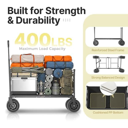 EchoSmile Collapsible Wagon Cart, Heavy Duty 400lbs Capacity, Black - color: Black