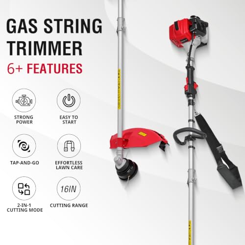 PowerSmart 25.4cc Gas Weed Wacker, String Trimmer/Edger 16-Inch with 10-Inch Brush Cutter Shoulder Strap