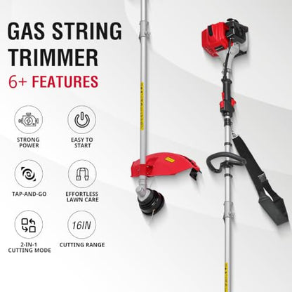 PowerSmart 25.4cc Gas Weed Wacker, String Trimmer/Edger 16-Inch with 10-Inch Brush Cutter Shoulder Strap