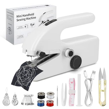 Handheld Sewing Machine, Dual Speed Portable Stitch for Beginners - color: White