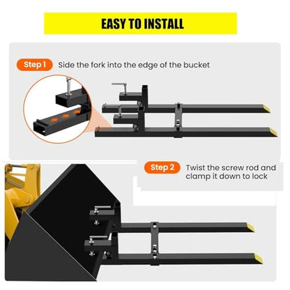 43'' Clamp on Pallet Forks, 2000LBS Bucket Fork Attachment Stabilizer - size: 43 inch-1500lbs
