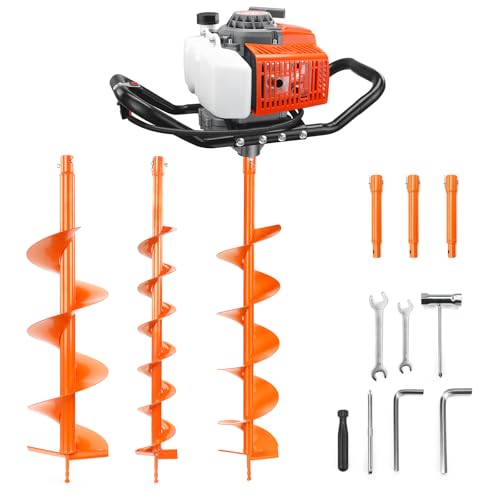 NEO-TEC 72CC Post Hole Digger Gas Powered Auger with 4", 6" 8" Bits & 3 Ext - size: 72CC+4"+6"+8"+3 Extension