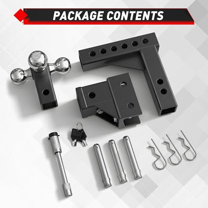 TYT Adjustable Tri-Ball Trailer Hitch for 2 inch Receiver, 5" Drop/Rise, Triple Balls (1-7/8", 2", 2-5/16"), 10,000 lbs GTW, 1,000 lbs TW, Includes Hitch Pin Lock & Tri Pins - size: Tri-Ball, 5" Drop/Rise
