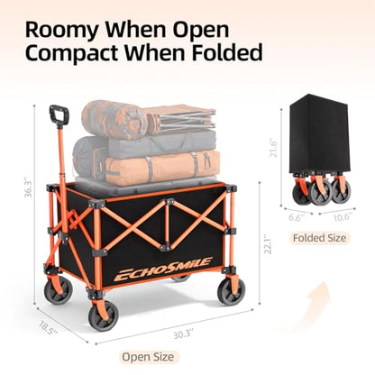 EchoSmile Light Collapsible Wagon Cart, Foldable for Camping, Black&Orange - color: Black&orange