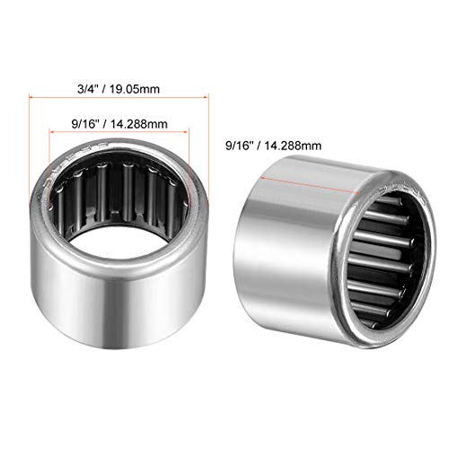 uxcell SCE99 Needle Roller Bearings, Drawn Cup Open End, 9/16" Bore 3/4" OD 9/16" Width 5pcs - size: 9/16x3/4x9/16"