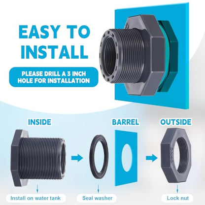 2 Pcs 1-1/2 Inch Bulkhead Fitting PVC Npt Tank Connector - size: 1-1/2 Inch