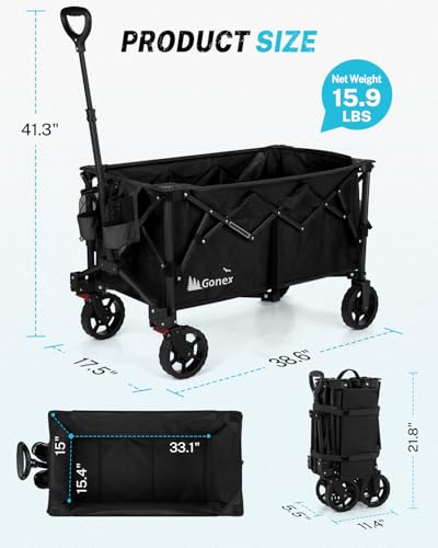 Gonex 38" L Collapsible Wagon Cart Foldable, 220L Folding Utility Cart - color: Black