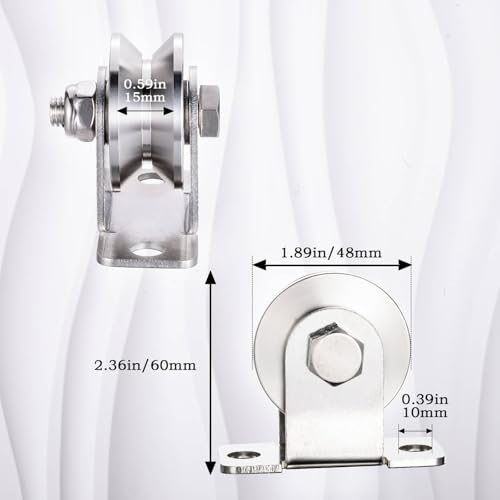 Cable Pulley 48MM Wheel Wall Mount, Bearings Inside, Stainless Steel V Type Rope Pulley for Pulley System, Sliding Gate 1Pack - style: Nut-V Type