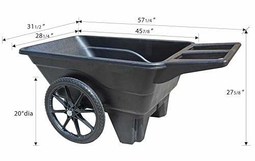 Heavy-Duty Wheelbarrow 7 1/2 Cu Ft,330 Lbs Load Capacity, Structural Foam HDPE,All-Weather, Dump Wagon,Yardwork/Landscaping/DIY Projects, Durable/Weather Resistant, Black