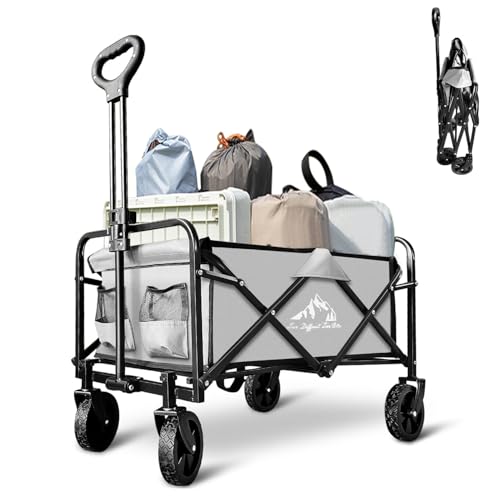 Collapsible Folding Utility Wagon Cart for Outdoor Camping, Shopping, Gray - color: Gray