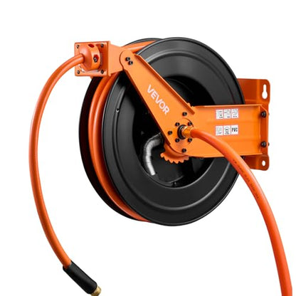 VEVOR Retractable Air Hose Reel, 3/4 Inch x 50 FT PVC Air Hose Max 300PSI, Auto Rewind Air-Compressor Hoses Reel with 5 ft Lead in, Ceiling/Wall Mount Heavy Duty Steel Double Arm - size: 3/4 in x 50 ft