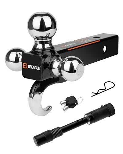 DEEAGLE 3 Ball Hitch with Hook, Tri Ball Hitch with 3.5” Hitch Pin Lock - style: Ball Hitch with Lock