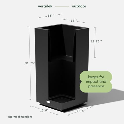 Veradek Block Series Pedestal Planter - Tall Rectangular Outdoor Planter - color: Black, size: 32''H x 15.5''W -2 Pack