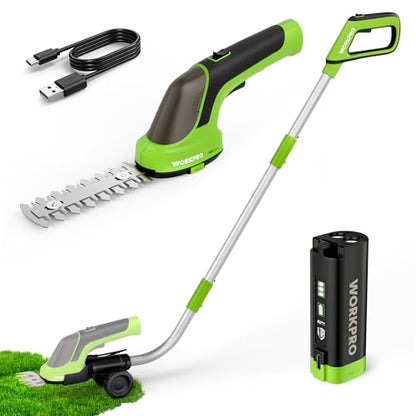 WORKPRO 3-in-1 3.6V Cordless Hedge Trimmer with 37" Wheeled Extension Pole - size: Long Handle Grass Shear