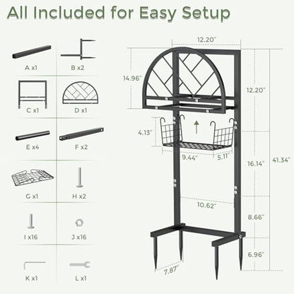 Garden Hose Holder Heavy Duty Water Hose Holder with Storage Basket,Holds Up to 165FT Hose, Freestanding Outdoor Hose Hanger with 4 Spikes Sturdy Hose Stand, for Outside Yard Lawn Patio - color: All Black