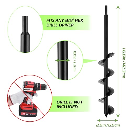 ERYTLLY Bulb Planter, Auger Spiral, Garden Planter Tool 2.5 x 16.5 inch,Rapid Umbrella Hole Digger for Planting Bulb Seedlings Bedding Tulips, and Digging Weeds Roots - size: 2.5*16.5 inch