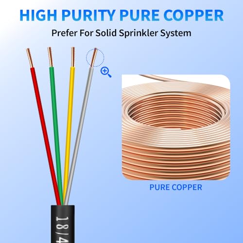 18/4 Solid Sprinkler System Wire 50ft, 18 Gauge Irrigation Wires - size: 18/4, 50Ft
