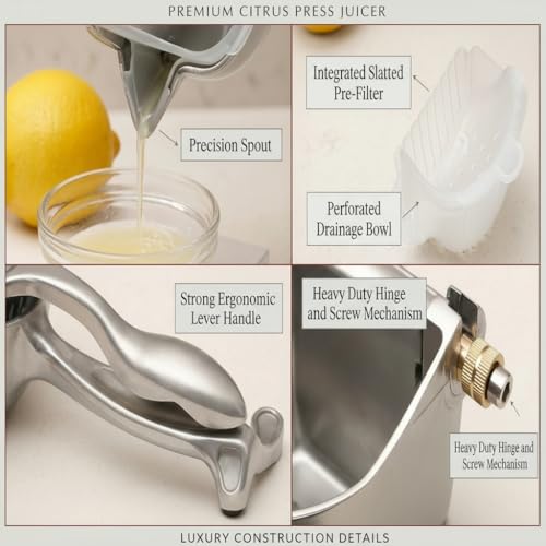 Manual Juicer Hand Press – Handheld Fruit Juicer Squeezer for Orange, Lemon, Lime & Citrus – Heavy Duty Metal Juice Squeezer with Non-Slip Base