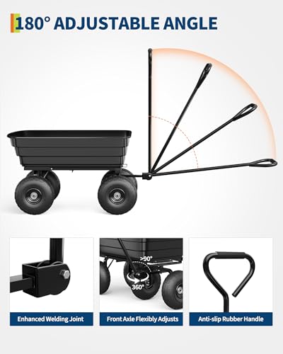GarveeLife Poly Dump Cart - Heavy Duty 600 LBS Garden Cart with Quick-Release Dumping 10 in Tires, Utility Wagon for Yard Work, Landscaping, Gardening - size: 600 lbs