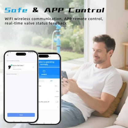 1/2" WiFi Motorized Ball Valve - Smart Water Timer Automatic Shutoff Sensor,5V DC USB Connection,Stainless Steel - size: 0.5 inch