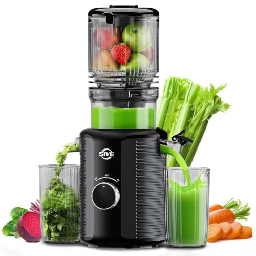 5ive Cold Press Juicer, 5.1 Inch Wide Chute Slow Masticating Extractor - color: Black Gray-1