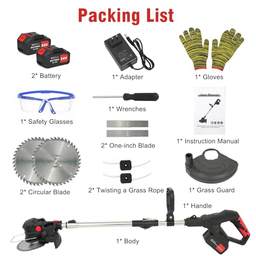 Cordless String Trimmer, 8in Weed Wacker with 2 x 4.0Ah Batteries Foldable - color: Black