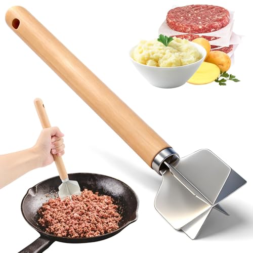Stainless Steel Potato Masher with Wood Handle - size: 8 x 2.7 inches