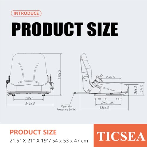 Universal Forklift Seat, Fold Down Tractor Seat with Retractable Safety Belt, and Micro Switch for Tractor, Excavator, Skid Loader, Backhoe, Dozer, Telehandler