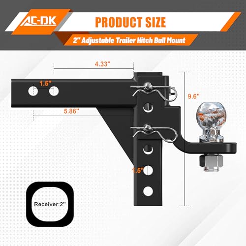 Adjustable Trailer Hitch Ball Mount for 2 Inch Receiver - size: 2 inch adjustable ball