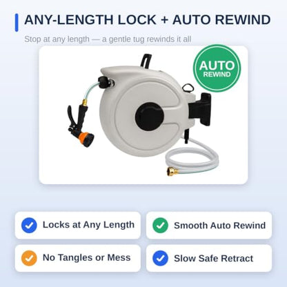 FEVONE Retractable Garden Hose Reel 100 ft, Auto Rewind