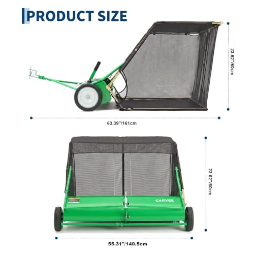 Garvee 48" Lawn Sweeper Tow Behind with 15.89 Cu. ft. Hopper - color: Green, size: 48 Inch